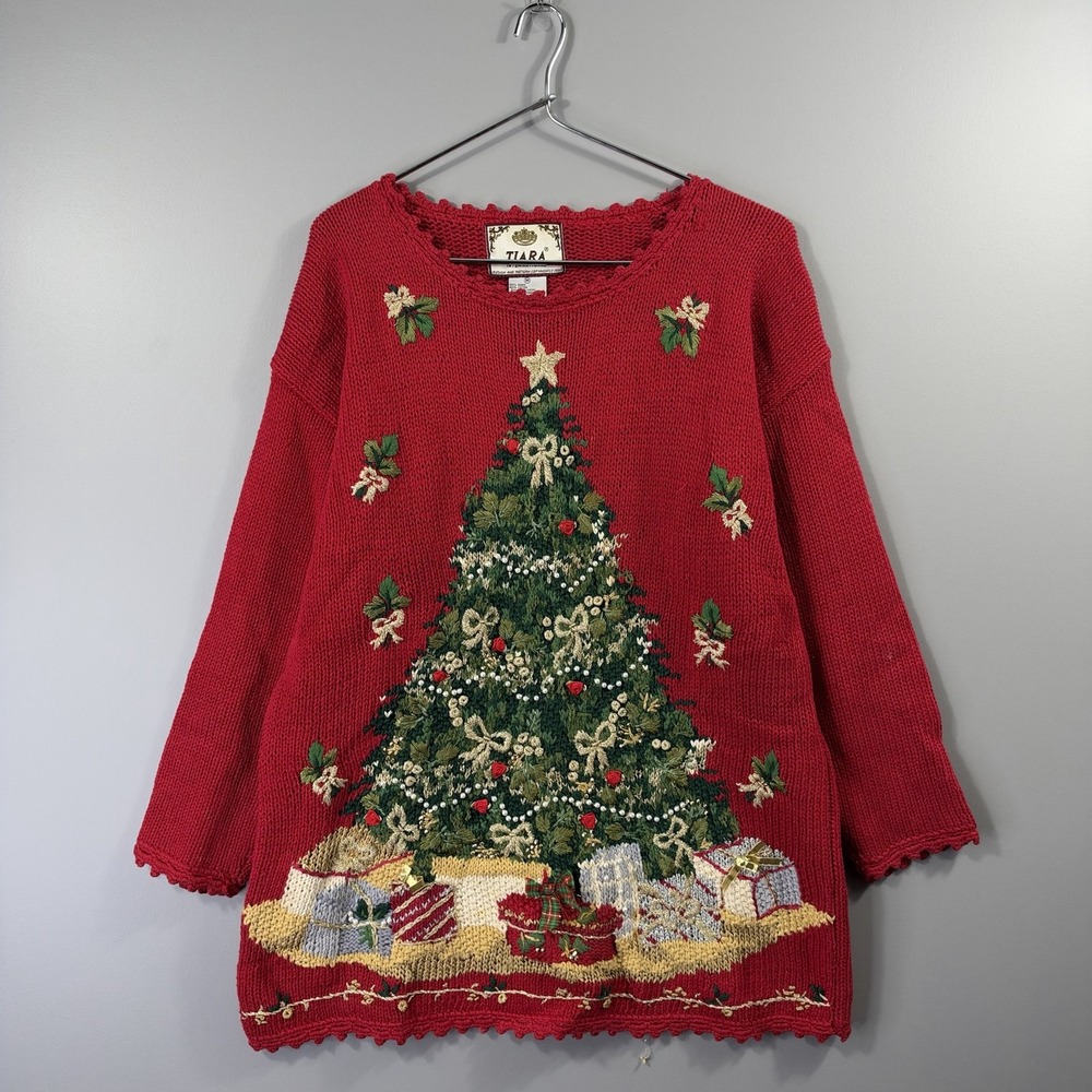 Vintage Tiara International Sweater Womens Medium Red Christmas Tree Ugly Knit